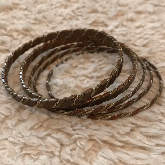 Bundle of 5 Bronze Tone Bangle Bracelets - Picture 3 of 5